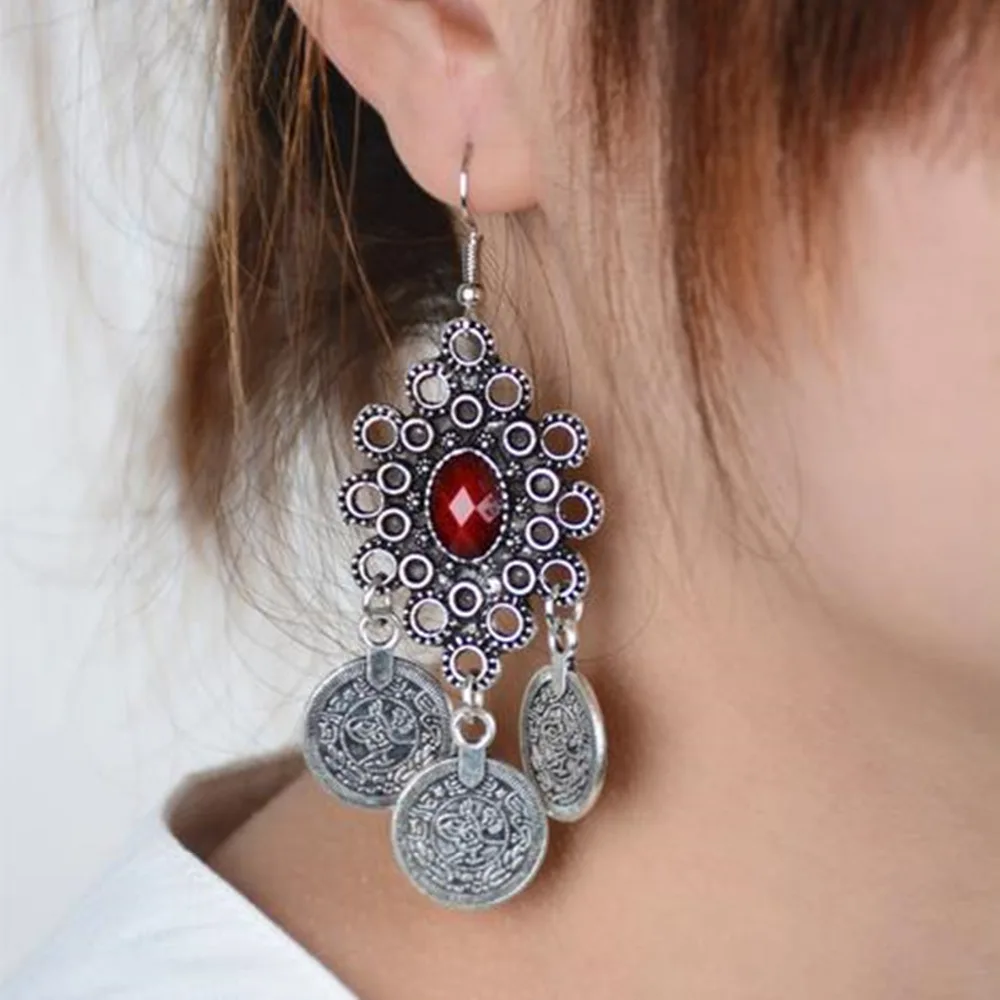 

Doreen Box European and American Style Vintage Zinc Alloy Drop Earrings Antique Sliver Color Ear Decorations 8.4x3.1mm, 1 Pair