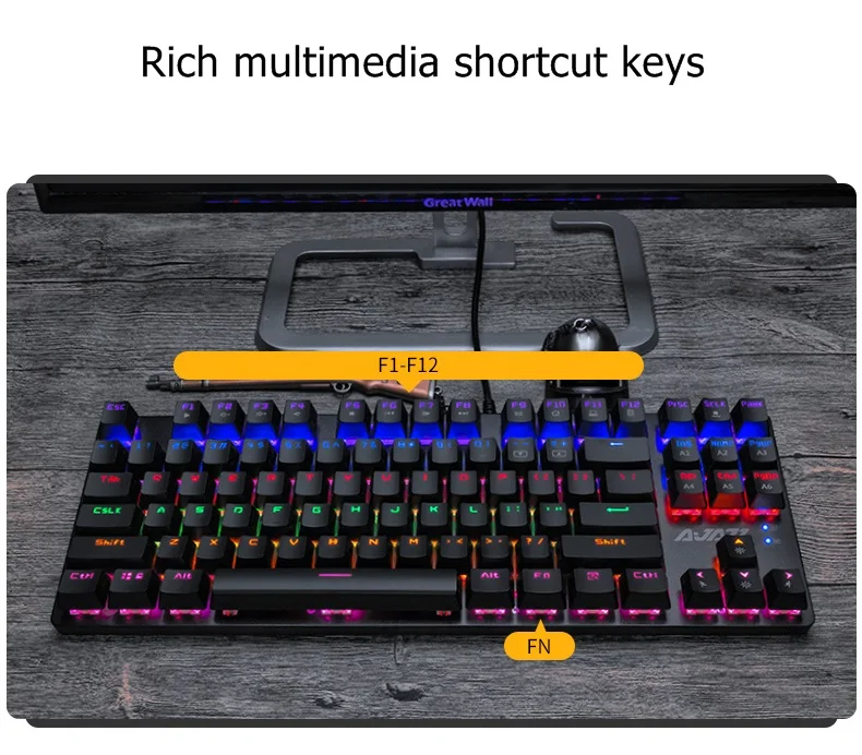 Ajazz металлическая панель 87 ключ USB Проводная Механическая с подсветкой игровая клавиатура макропрограммирование полный ключ против привидения