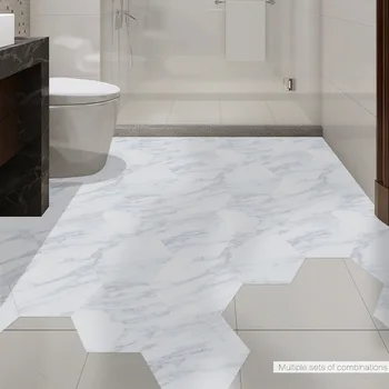 

10pcs/set 20x23cm New Imitation Marble Hexagonal Tile Stickers PVC Waterproof Bathroom Kitchen DIY Home Floor Tiles Stickers