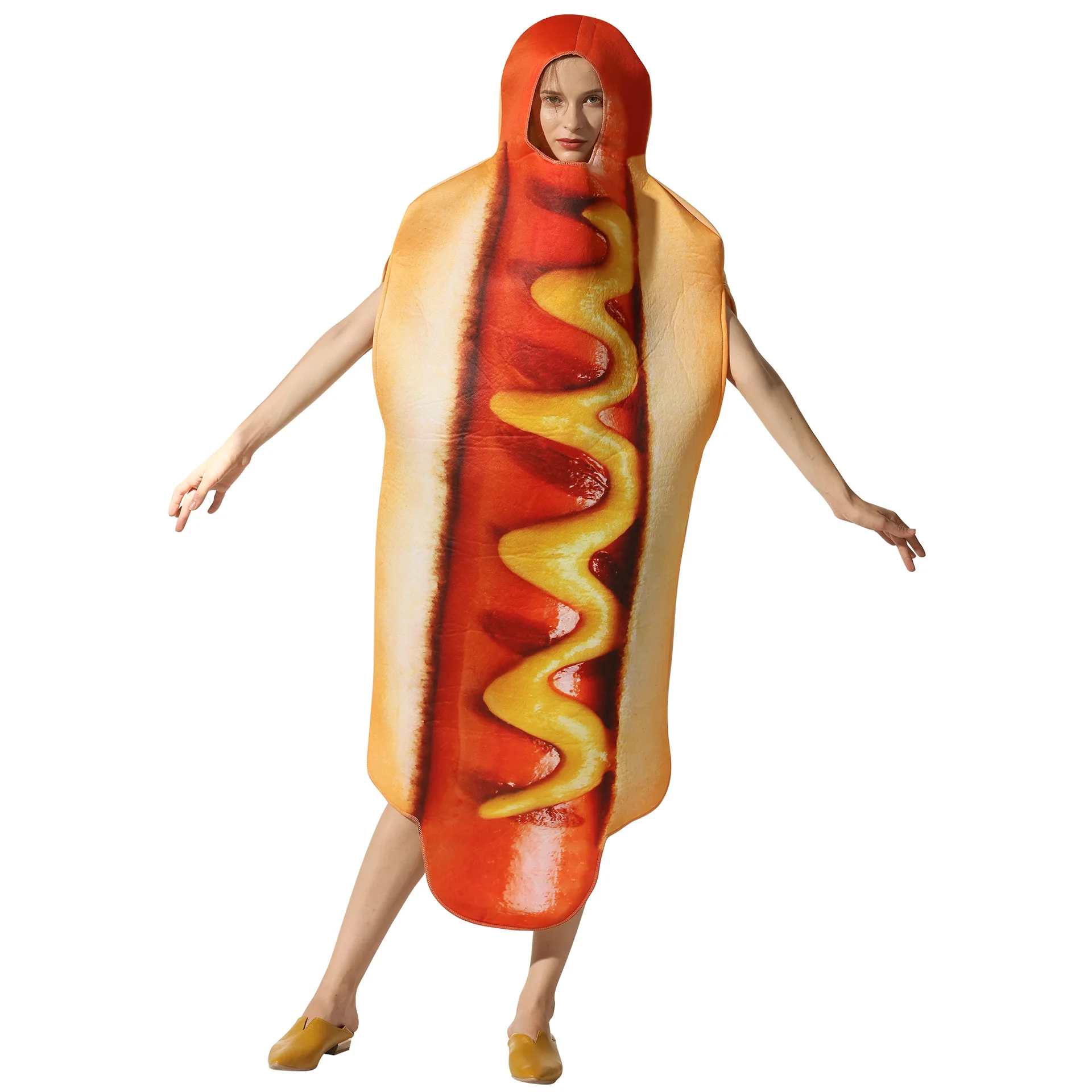 

Men and women Funny 3D Print Food Sausage Hot Dog Costumes Halloween Adult One Piece Hooded Jumpsuit Carnival Party Cosplay