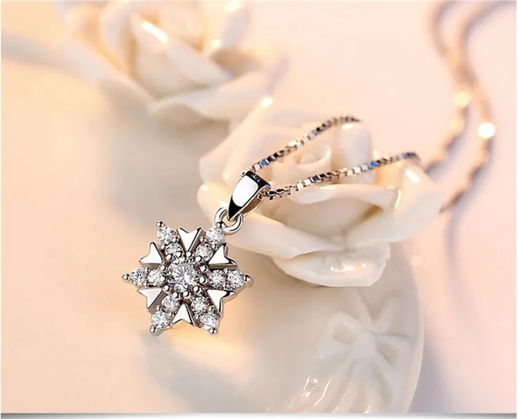 Милое колье Снежинка с кристаллами серебряного цвета крошечный снежный цветок ожерелье для женщин Kawaii Collier Femme Argent SN003
