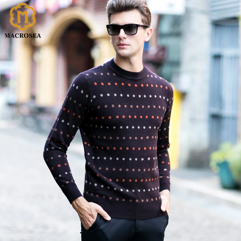 MACROSEA Men's Fashion Design Wool Sweater Casual Pullover Leisure Style Knitting Jacquard Polka