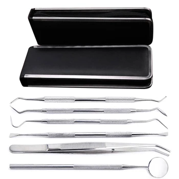 

6pcs/Set Stainless Steel Dental Tools Kit Teeth Tartar Scraper Mouth Mirror Dentists Pick Tool Teeth Scaler for Personal Use