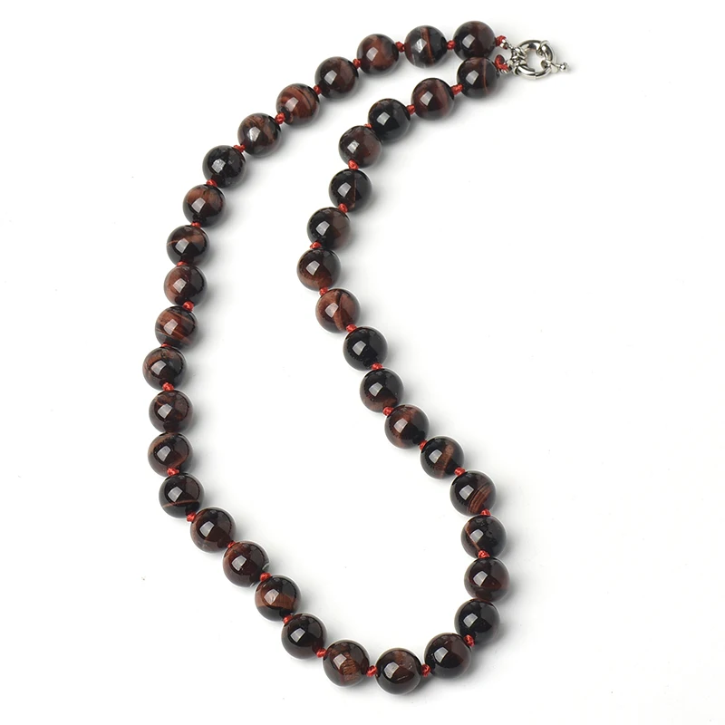 

A dark Black color Streaks of Light brown and Long and Thin 10 MM beads 18 inch Red Tiger stone Necklace