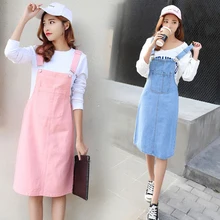 Летняя юбка Для женщин джинсовое платье с лямками юбка джинсовая юбка синие джинсы Повседневное плечевых ремней с передним карманом, юбка на подтяжках