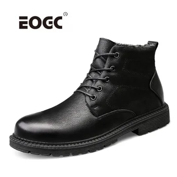 

Natural Leather Men Boots keep Warm Waterproof Ankle Snow Boots Plush Fur Outdoor Men Shoes Lace-Up Autumn And Winter Shoes