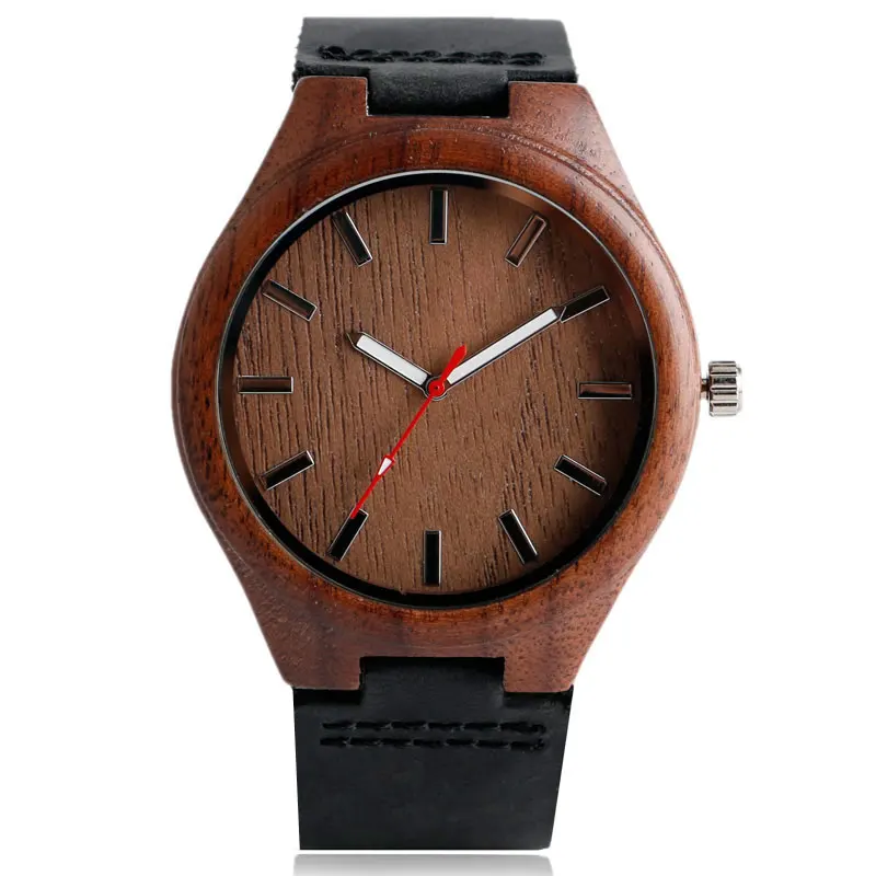 YISUYA Mens Wooden Wrist Watch Novel Bamboo Wood Creative Watches Black Genuine Leather Band Strap Quartz Males Watch relogio (18)