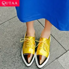 QUTAA/ г. Женская обувь новые женские демисезонные повседневные туфли-лодочки на высоком каблуке с острым носком, на шнуровке, размеры 34-42