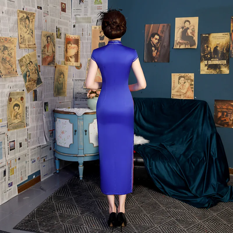 Сексуальный район Qipao Винтаж Чонсам с цветами новинка тонкий цветочный принт новинка тонкий короткий рукав cheongsam платье размер M-4XL