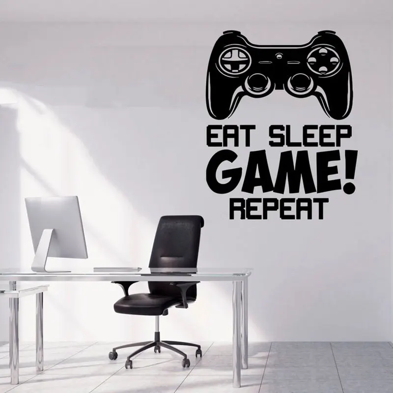 

Eat Sleep Game Repeat Wall Sticker Quote Vinyl Home Decor Teens Room Playroom Decals Removable Game Controller Wallpaper A165