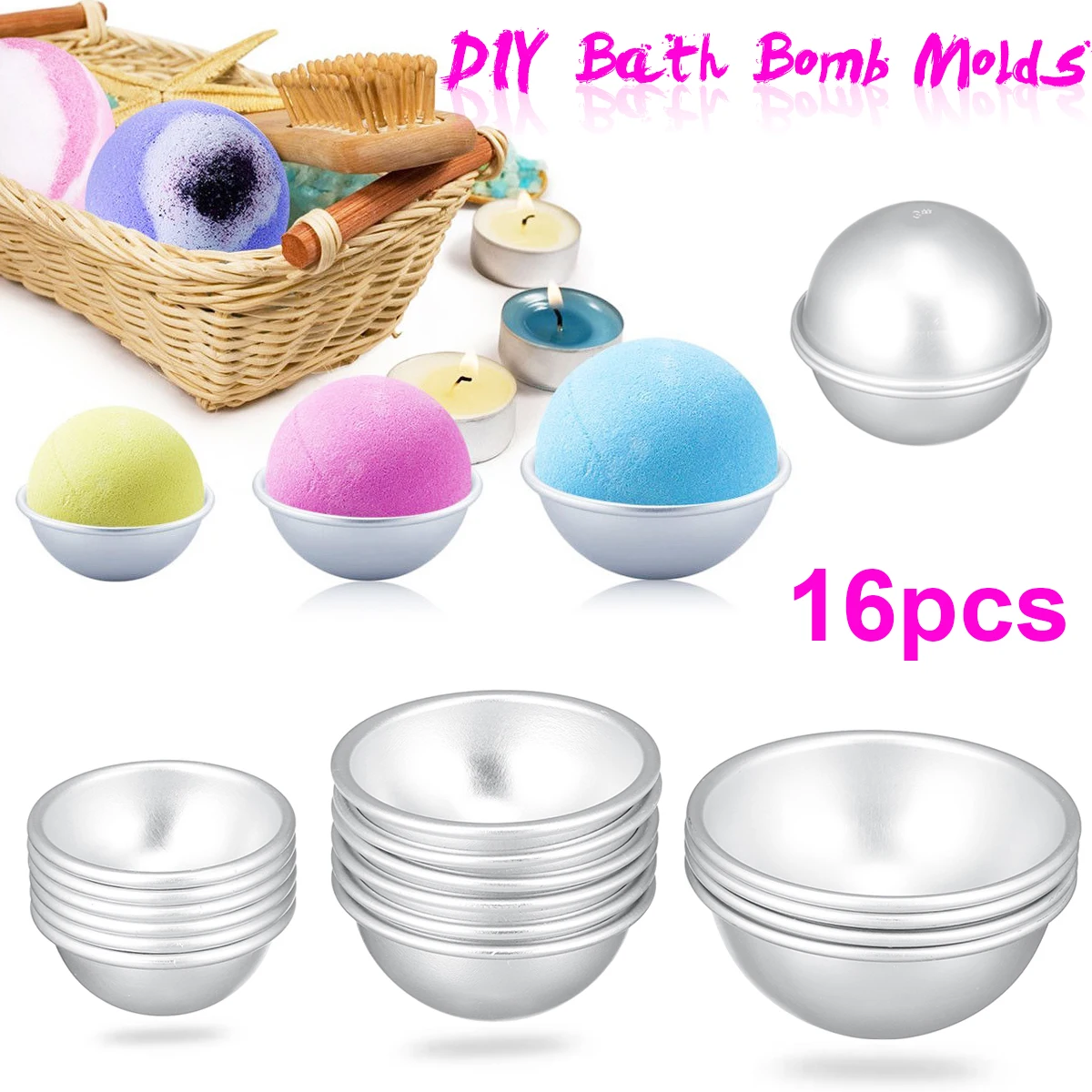 

16PCS Round Aluminium Alloy Bath Bomb Molds DIY Tool Bath Bomb Salt Ball Homemade Crafting Gifts Semicircle Sphere Metal Massage