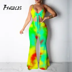 FANIECES Новинка 2019 года для женщин лоскутное Многоцветный Мода сексуальный комбинезон с открытой спиной женский комбинезон Спагетти ремень