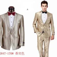Шампанское одна кнопка максимумом нагрудные 2 шт(JacketPantBowtie) Мода Для мужчин костюмы костюм Homme Slim Fit Популярные смокинги стиль