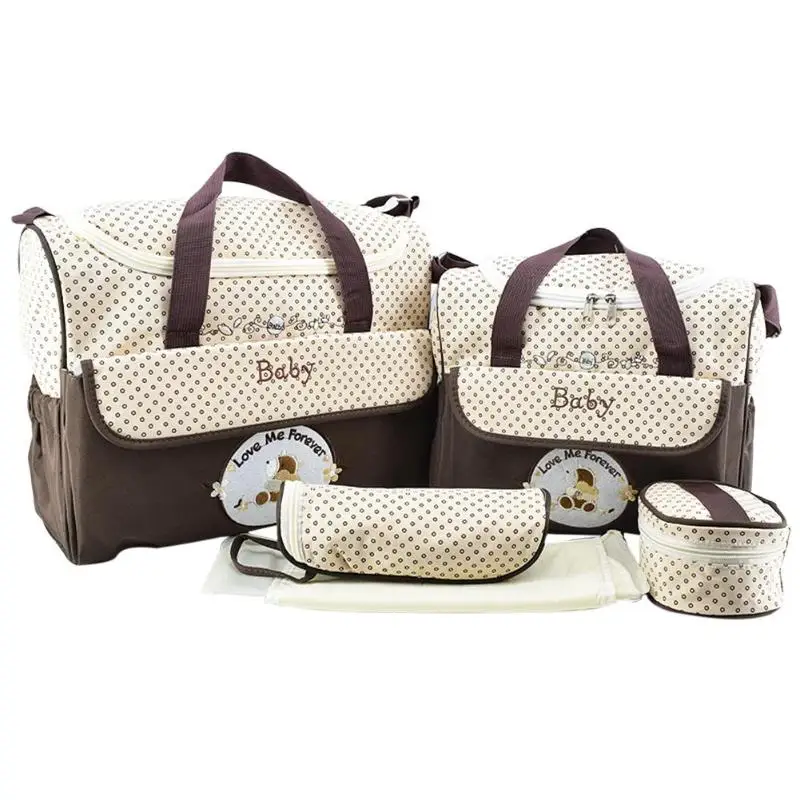 5 шт., сумка для подгузников для мам, большая вместительность, сумка для детских подгузников, Водонепроницаемый модный рюкзак для путешествий, сумка для ухода за ребенком - Цвет: Coffee