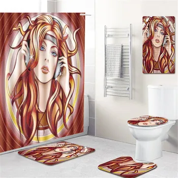 

T Bathmat Shower Curtain 5pieces Bath Rug Sets Toilet Lid Cover Absorbent Non-slip Bath Rugs Door Mats Water Absorpt Kitchen Pad