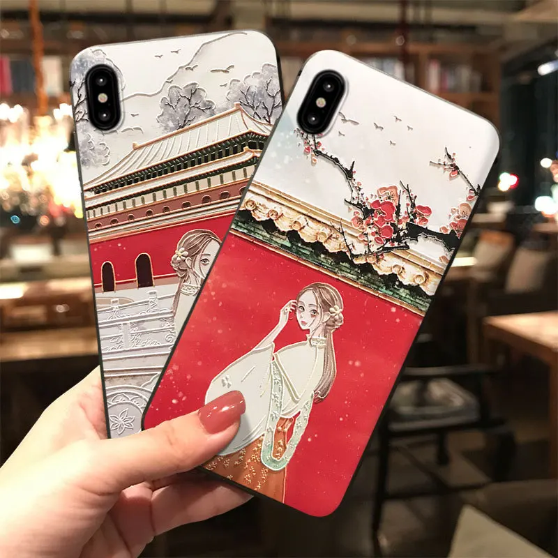 

Chinese Style Embossed Phone Case for iPhone XS MAX XR Capa Soft Silicone TPU Back Cover for iPhone X 8 7 6S 6 Plus Cases Coque
