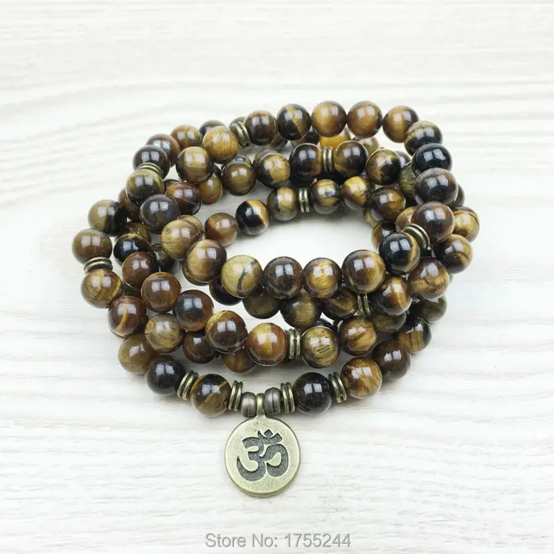 

SN1148 Fashion Tiger Eye 108 Mala Bracelet Om Buddha Bracelet or Necklace Yoga Bracelet 4 Wrap Natural Stone Bracelet