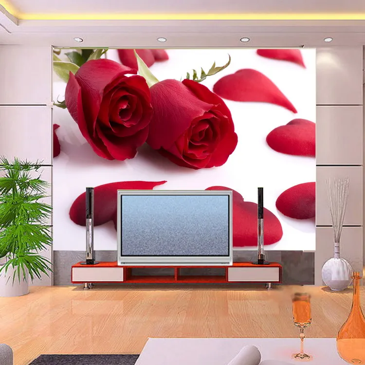 

New can be customized large big mural art wall stickers Mural rose red 3d three-dimensional wallpaper tv background flower