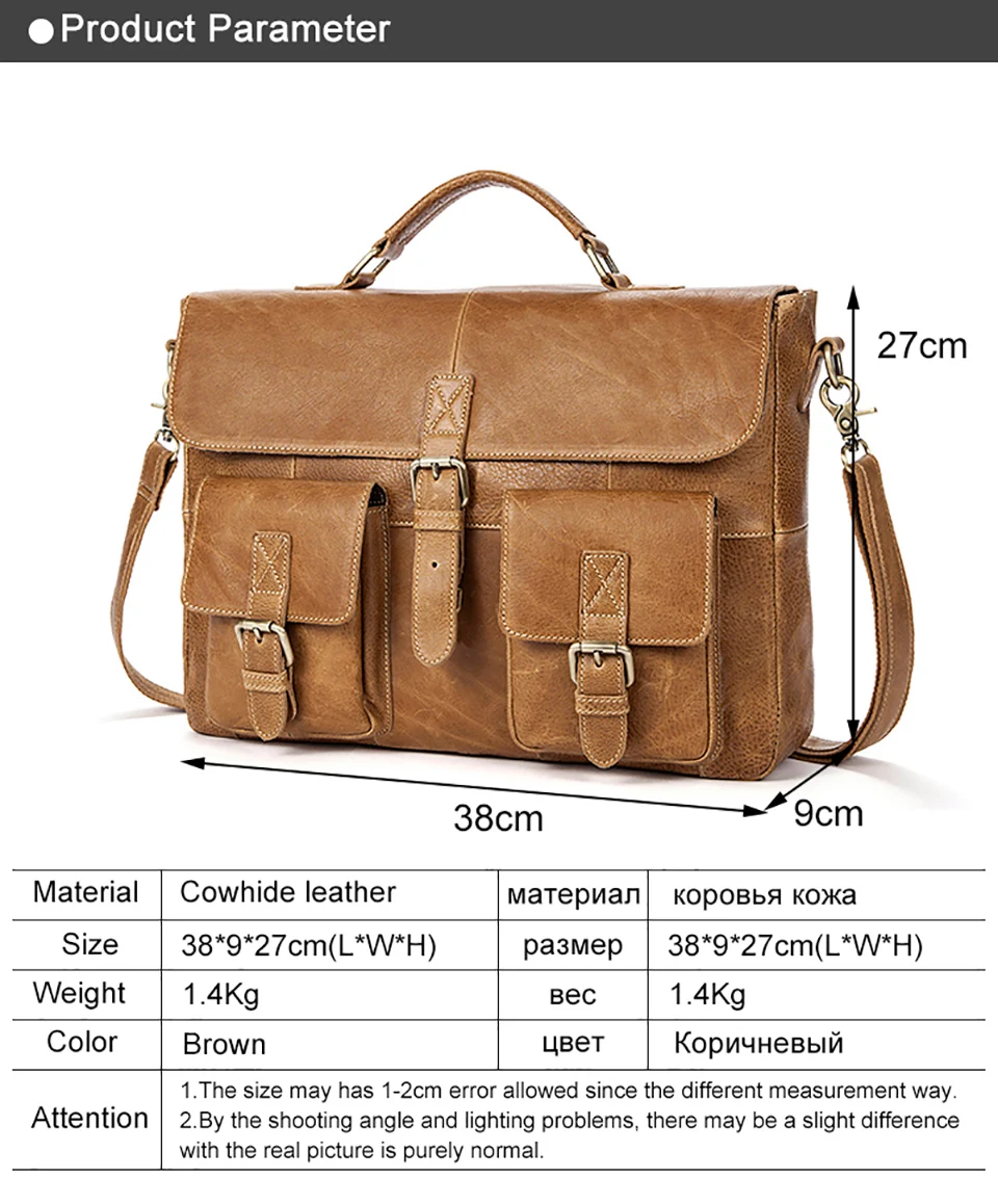 1Briefcase Male Messenger Bag Men's Genuine Leather Laptop Bag for Men Business Casual Soft Handle 14 Inches Shoulder Bags