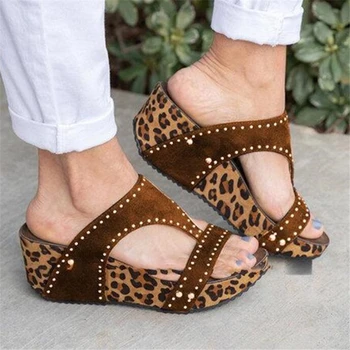

New summer large size leopard print women's sandals, size 35-43