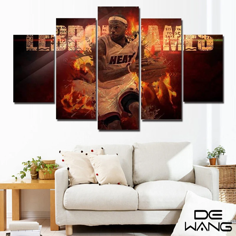 Framed Art 5 piece Print Canvas Oil Painting Art Picture Nba Miami Heat