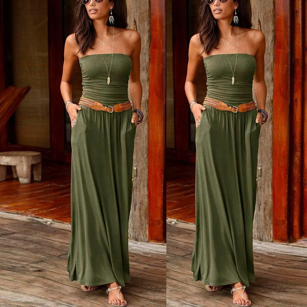 

Dress 2019 Womens Womens Bandeau Holiday Off Shoulder Long Dress Ladies Summer Solid Maxi Dress