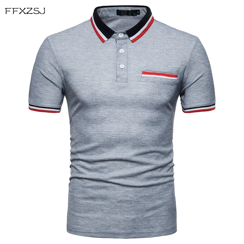 

2018 New Polo Shirt Men Casual Collar Patchwork Short Sleeves Man Tees Turn-Down Neck Button Closure Mens Shirts Dropshipping