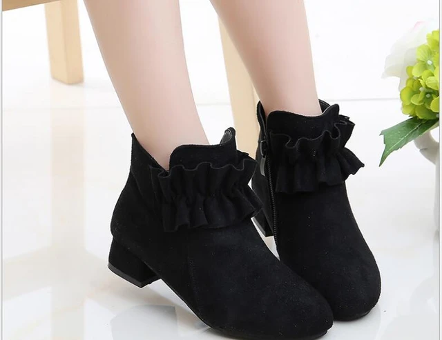 Botines cl sicos de tac n alto para ni as botas de piel de ante a