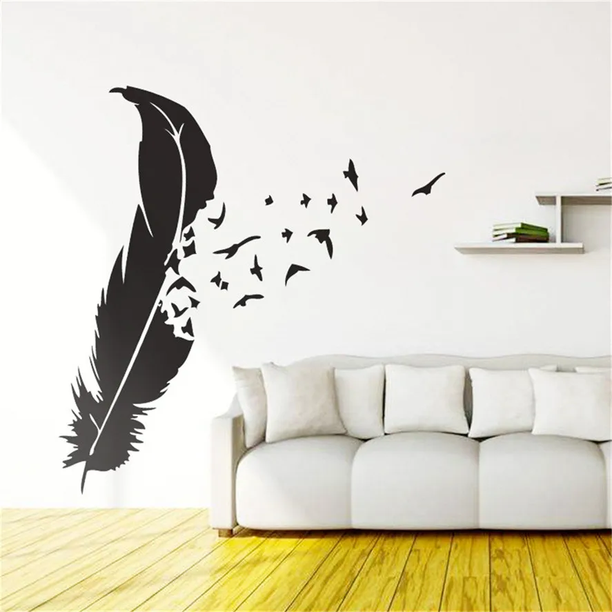 New Feather Wall Sticker For Living Room 1PC Removable DIY Feather