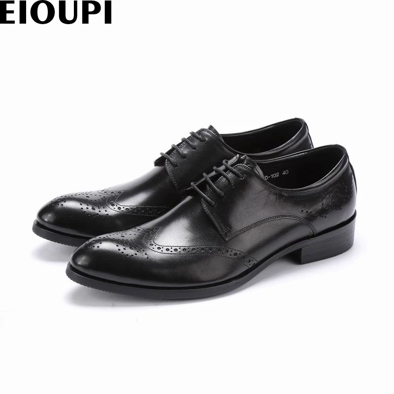 

EIOUPI new design top real full grain leather mens formal business shoe men dress brogue Wing-Tips shoes e870-102