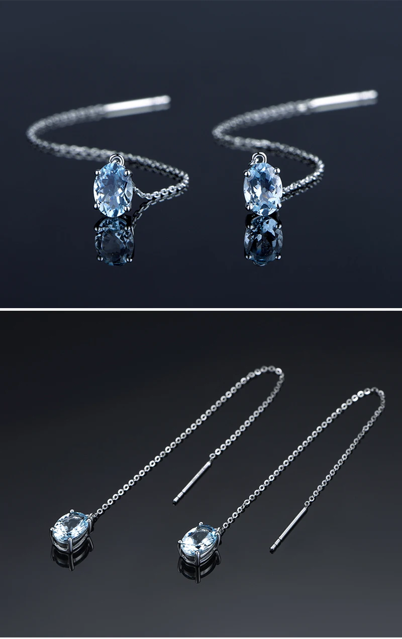 AINUOSHI Natural узорчатые светильник огранка в форме овала, голубой цвет серьги Для женщин Обручение Длинная цепочка висячие серьги с квадратными кристаллами Юбилей, серьги, ювелирное изделие, подарок