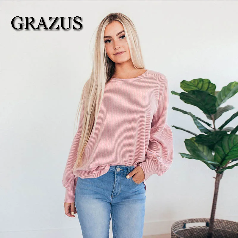 Grazus Casual Loose Women Sweatwear 2018 Autumn Winter O-Neck Long Sleeve Pullovers For Womens Fashion Solid Hoodies Tops | Женская