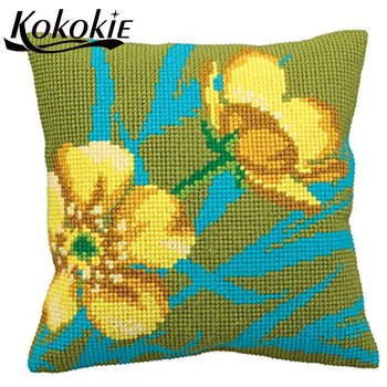 

cross stitch pillow kits fabric thread throw pillow flower Embroidery yarn pillow kit DIY pillowcase sewing mat Needlework kits
