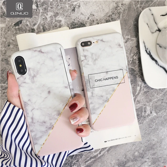 Защитный чехол QINUO на 360 градусов для iPhone 11 Pro Max X XR XS 7 8 6 6s Plus 5 5S SE с мраморным