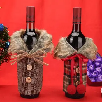 

Christmas Wine Bottle Cover Bag Bowknot Party Bottle Decor Set For New Year Xmas Home Dinner Table Decorations Wine Bottle Cover