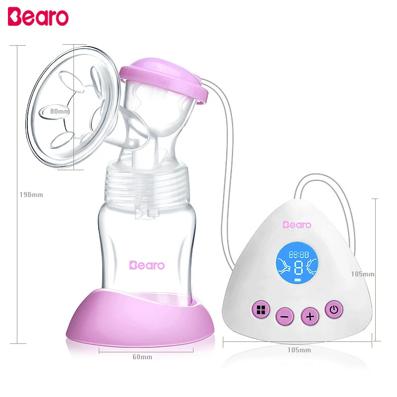 Bearo Electric Breast Pumps LED Display USB Rechargeable Battery BPA Free Powerful Nipple Suction Breast Feeding With Box