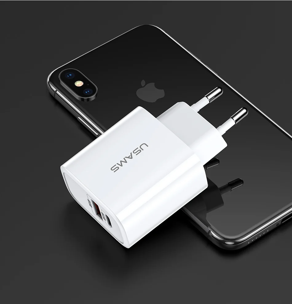 USAMS Быстрая зарядка QC3.0 PD3.0 USB зарядное устройство для iPhone X ЕС США штекер мобильного телефона быстрое зарядное устройство для samsung один USB настенный заряд