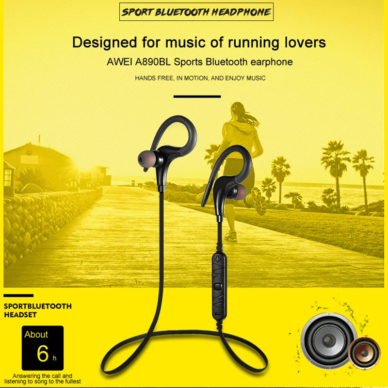 Спортивные Беспроводные Наушники AWEI A890BL Bluetooth наушники с микрофоном