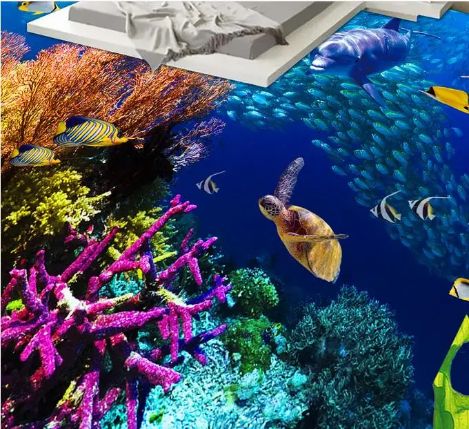 

wall mural 3d flooring stereoscopic Underwater World living room bedroom self adhesive wallpaper home decor 3d wallpaper floor