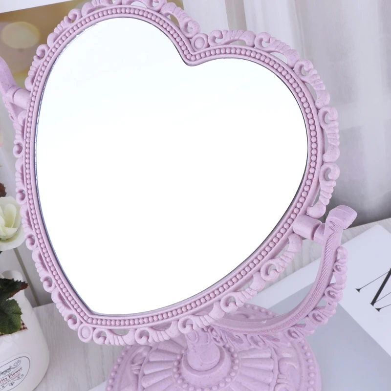 2 стороны в форме сердца зеркало для макияжа вращающийся стенд стол компактный зеркальный комод