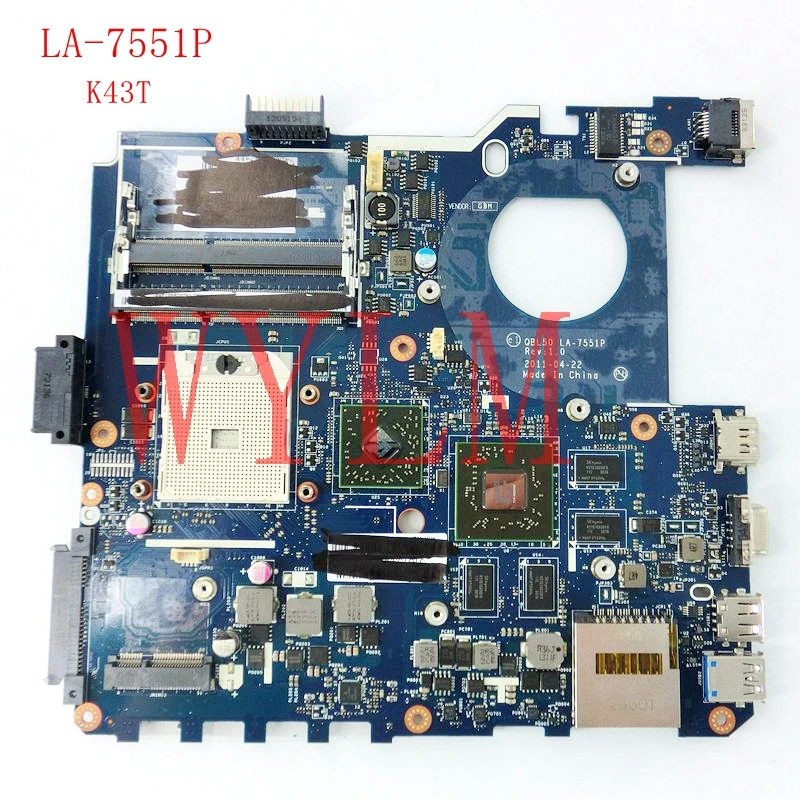 K43T плата для ASUS K43TA LA-7551P X43T K43T K43TA Материнская плата ноутбука основной платы REV1.0 100% тестирование работы