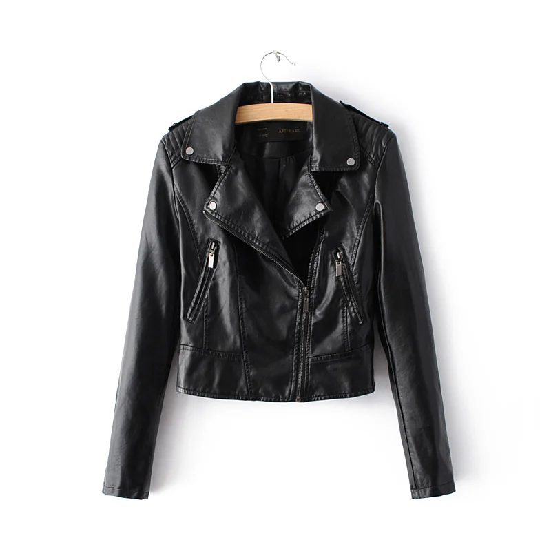 Кожаная куртка женские кожаные куртки пальто обтягивающий Байкерский мягкий на молнии для девочек кожаные Jaquetas De Couro feminina Женское пальто - Цвет: 1516 black