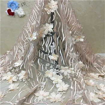 

pink Lace Fabric Teal African French beads Lace Fabric High Quality 3D Flower Embroidery Wedding Nigerian Lace Fabric For 5yards