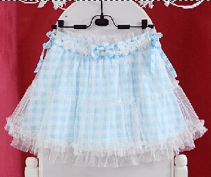 Kawaii/мини-юбка в клетку для девочек Moe; Двухслойная юбка Феи Kei в стиле Лолиты; цвет розовый, синий; милая летняя юбка - Цвет: blue