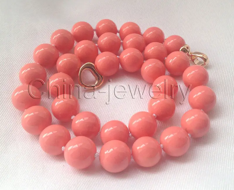 

FREE SHIPPING>>> Beautiful 18" 12mm perfect round pink coral color south sea shell pearl necklace^^^@^Noble style Natural Fine j