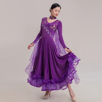 

Women Ballroom Dress Long S-XXXL Red/White/Purple Rhinestone Dress Dance Waltz Dress Ladies Ballroom Competition Dresses BL1739