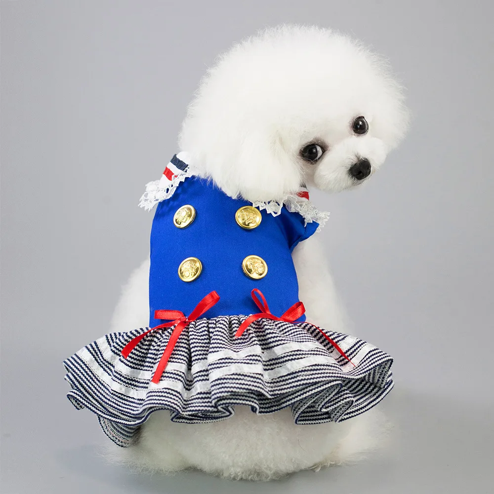

Cotton Blue Color Pet Clothes Skirt Dog Dresses For Small Dogs