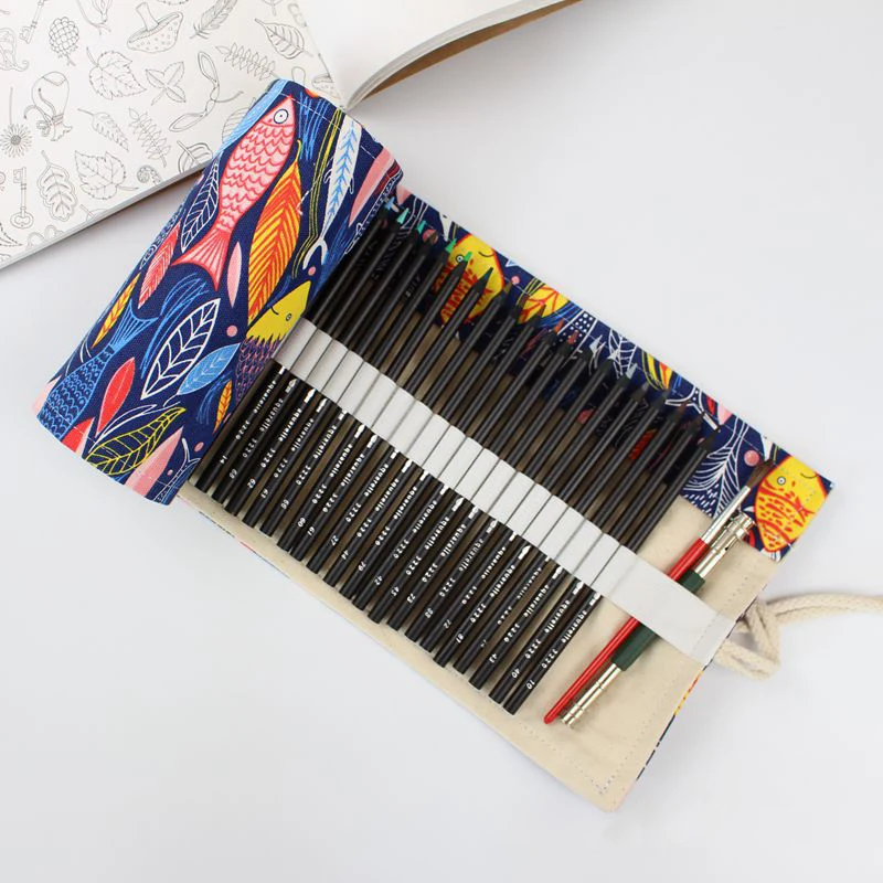 

Kawaii Cute Fish Penal Roll School Pencil Case 36/48/72 Holes Canvas Pencilcase for Girls Boys Large Big Pen Bag Sationery Pouch