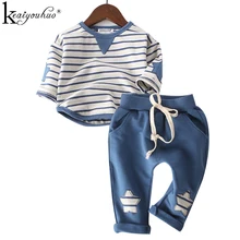 Новые осенние спортивные костюмы для мальчиков, комплекты одежды для маленьких мальчиков, хлопковый костюм для детей, полосатая футболка+ штаны, комплекты одежды для девочек, 2 предмета