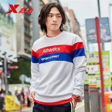 Xtep Men Sports Hoodies Sweater Autumn Round Neck Pullover Contrast Color Striped Fashion Men's Casual Sweater 881329059206 men contrast neck tee